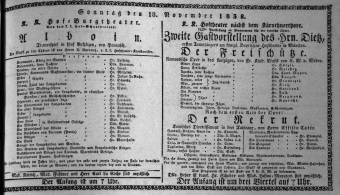 Theaterzettel (Oper und Burgtheater in Wien) 18381118 Seite: 1