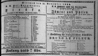 Theaterzettel (Oper und Burgtheater in Wien) 18381121 Seite: 1