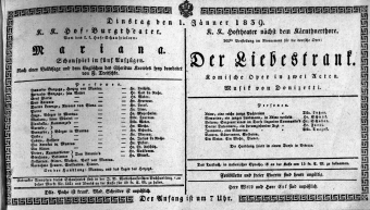 Theaterzettel (Oper und Burgtheater in Wien) 18390101 Seite: 1