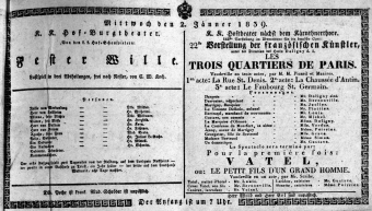 Theaterzettel (Oper und Burgtheater in Wien) 18390102 Seite: 1