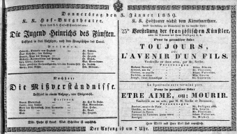 Theaterzettel (Oper und Burgtheater in Wien) 18390103 Seite: 1