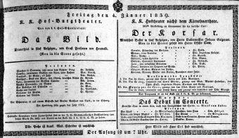 Theaterzettel (Oper und Burgtheater in Wien) 18390104 Seite: 1
