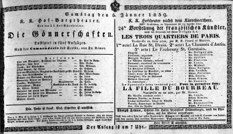 Theaterzettel (Oper und Burgtheater in Wien) 18390105 Seite: 1