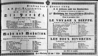 Theaterzettel (Oper und Burgtheater in Wien) 18390108 Seite: 1