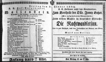 Theaterzettel (Oper und Burgtheater in Wien) 18390111 Seite: 1