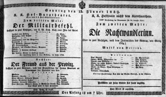 Theaterzettel (Oper und Burgtheater in Wien) 18390113 Seite: 1