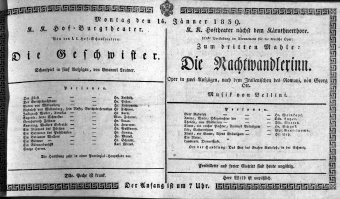 Theaterzettel (Oper und Burgtheater in Wien) 18390114 Seite: 1
