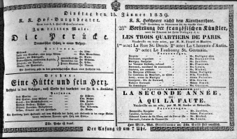 Theaterzettel (Oper und Burgtheater in Wien) 18390115 Seite: 1