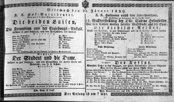 Theaterzettel (Oper und Burgtheater in Wien) 18390116 Seite: 1