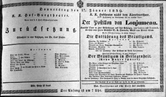 Theaterzettel (Oper und Burgtheater in Wien) 18390117 Seite: 1