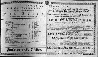 Theaterzettel (Oper und Burgtheater in Wien) 18390118 Seite: 1