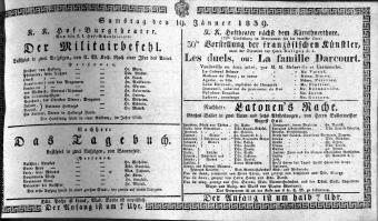 Theaterzettel (Oper und Burgtheater in Wien) 18390119 Seite: 1