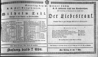 Theaterzettel (Oper und Burgtheater in Wien) 18390120 Seite: 1