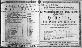 Theaterzettel (Oper und Burgtheater in Wien) 18390122 Seite: 1