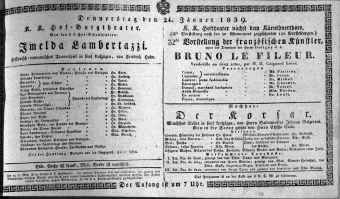 Theaterzettel (Oper und Burgtheater in Wien) 18390124 Seite: 1