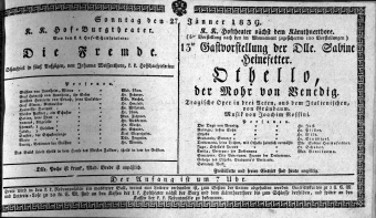 Theaterzettel (Oper und Burgtheater in Wien) 18390127 Seite: 1