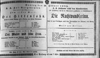 Theaterzettel (Oper und Burgtheater in Wien) 18390128 Seite: 1