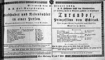 Theaterzettel (Oper und Burgtheater in Wien) 18390130 Seite: 1