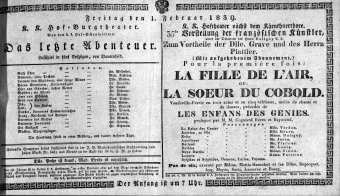Theaterzettel (Oper und Burgtheater in Wien) 18390201 Seite: 1