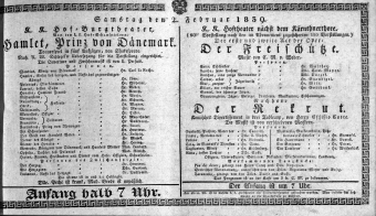 Theaterzettel (Oper und Burgtheater in Wien) 18390202 Seite: 1