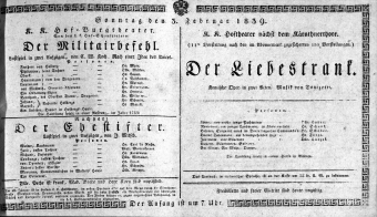 Theaterzettel (Oper und Burgtheater in Wien) 18390203 Seite: 1