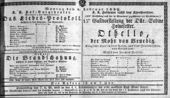 Theaterzettel (Oper und Burgtheater in Wien) 18390204 Seite: 1