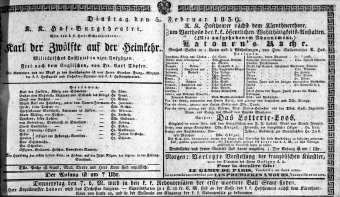 Theaterzettel (Oper und Burgtheater in Wien) 18390205 Seite: 1