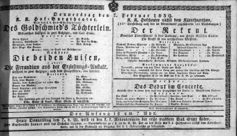 Theaterzettel (Oper und Burgtheater in Wien) 18390207 Seite: 1