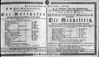 Theaterzettel (Oper und Burgtheater in Wien) 18390208 Seite: 1
