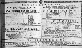 Theaterzettel (Oper und Burgtheater in Wien) 18390212 Seite: 1