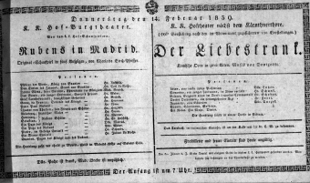 Theaterzettel (Oper und Burgtheater in Wien) 18390214 Seite: 1