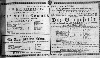 Theaterzettel (Oper und Burgtheater in Wien) 18390215 Seite: 1