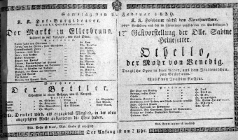 Theaterzettel (Oper und Burgtheater in Wien) 18390216 Seite: 1