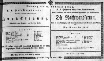 Theaterzettel (Oper und Burgtheater in Wien) 18390218 Seite: 1
