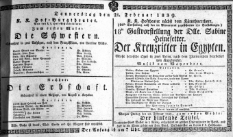 Theaterzettel (Oper und Burgtheater in Wien) 18390221 Seite: 1