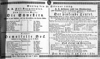 Theaterzettel (Oper und Burgtheater in Wien) 18390225 Seite: 1