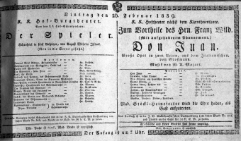 Theaterzettel (Oper und Burgtheater in Wien) 18390226 Seite: 1