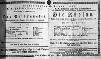 Theaterzettel (Oper und Burgtheater in Wien) 18390228 Seite: 1