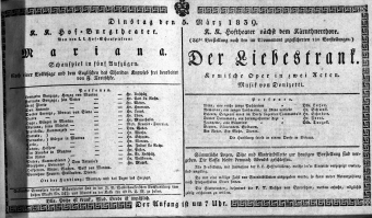 Theaterzettel (Oper und Burgtheater in Wien) 18390305 Seite: 1