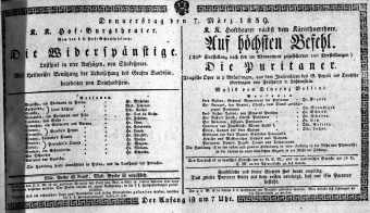 Theaterzettel (Oper und Burgtheater in Wien) 18390307 Seite: 1