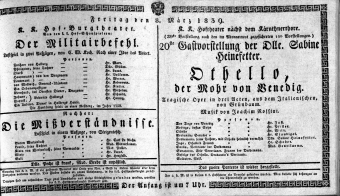 Theaterzettel (Oper und Burgtheater in Wien) 18390308 Seite: 1