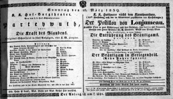 Theaterzettel (Oper und Burgtheater in Wien) 18390310 Seite: 1