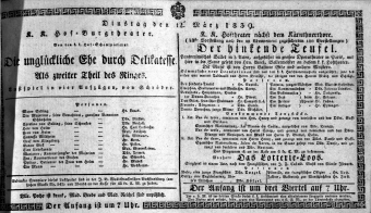 Theaterzettel (Oper und Burgtheater in Wien) 18390312 Seite: 1