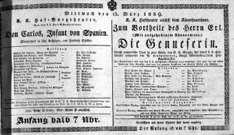 Theaterzettel (Oper und Burgtheater in Wien) 18390313 Seite: 1