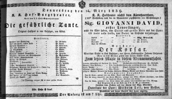 Theaterzettel (Oper und Burgtheater in Wien) 18390314 Seite: 1