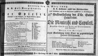 Theaterzettel (Oper und Burgtheater in Wien) 18390315 Seite: 1