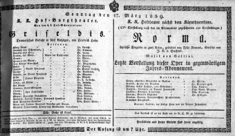 Theaterzettel (Oper und Burgtheater in Wien) 18390317 Seite: 1