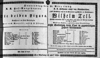 Theaterzettel (Oper und Burgtheater in Wien) 18390321 Seite: 1