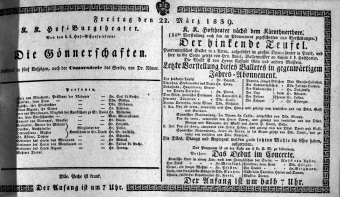 Theaterzettel (Oper und Burgtheater in Wien) 18390322 Seite: 1