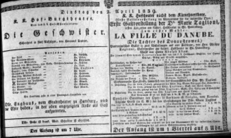 Theaterzettel (Oper und Burgtheater in Wien) 18390402 Seite: 1